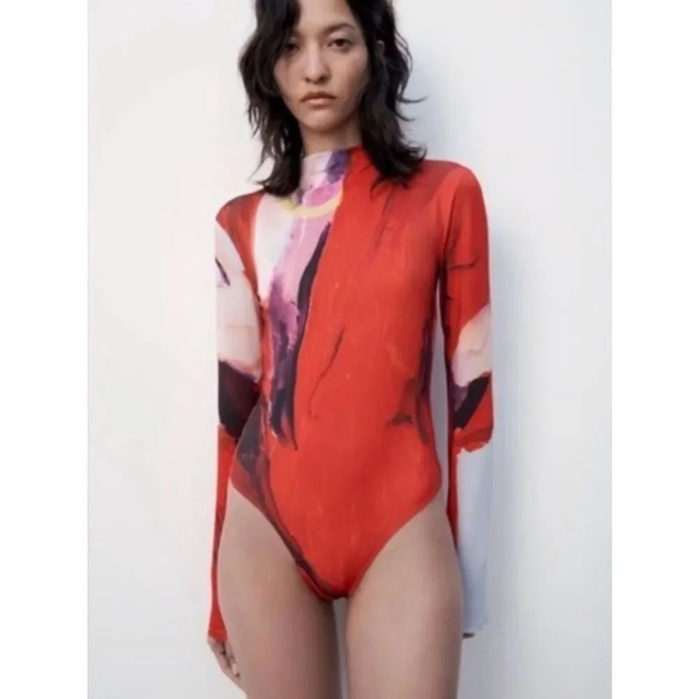 Zara XEVI SOLA print long sleeve bodysuit M